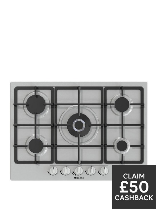 front image of hisense-gm773xf-gas-hob-5-cooking-zones-wok-burner-and-cast-iron-grills