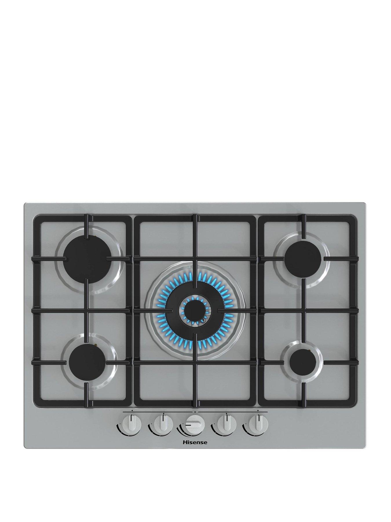 undefined GM773XF Gas Hob with 5 Cooking Zones, Wok Burner and Cast Iron Grills, 71cm Wide
