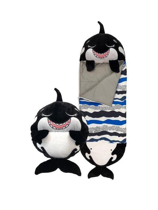 front image of happy-nappers-black-shark-sleeping-bag-large