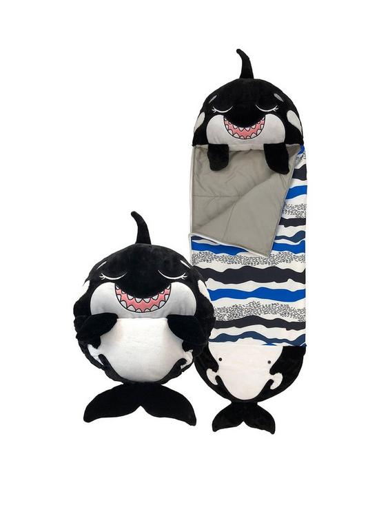 front image of happy-nappers-black-shark-sleeping-bag--nbspmedium