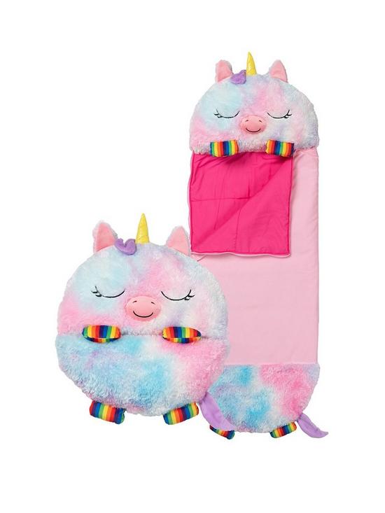 front image of happy-nappers-rainbow-unicorn-sleeping-bag--nbsplarge