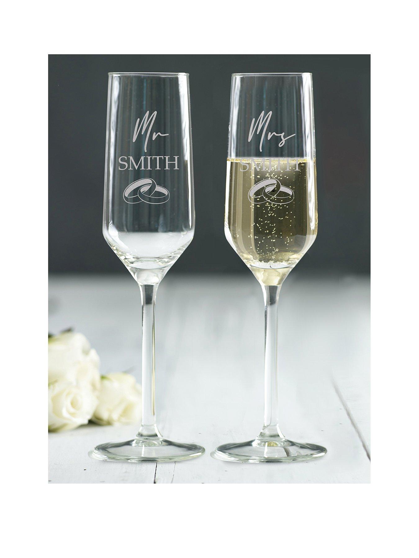 Product photograph of Love Abode Personalised Wedding Champagne Flutes from very.co.uk