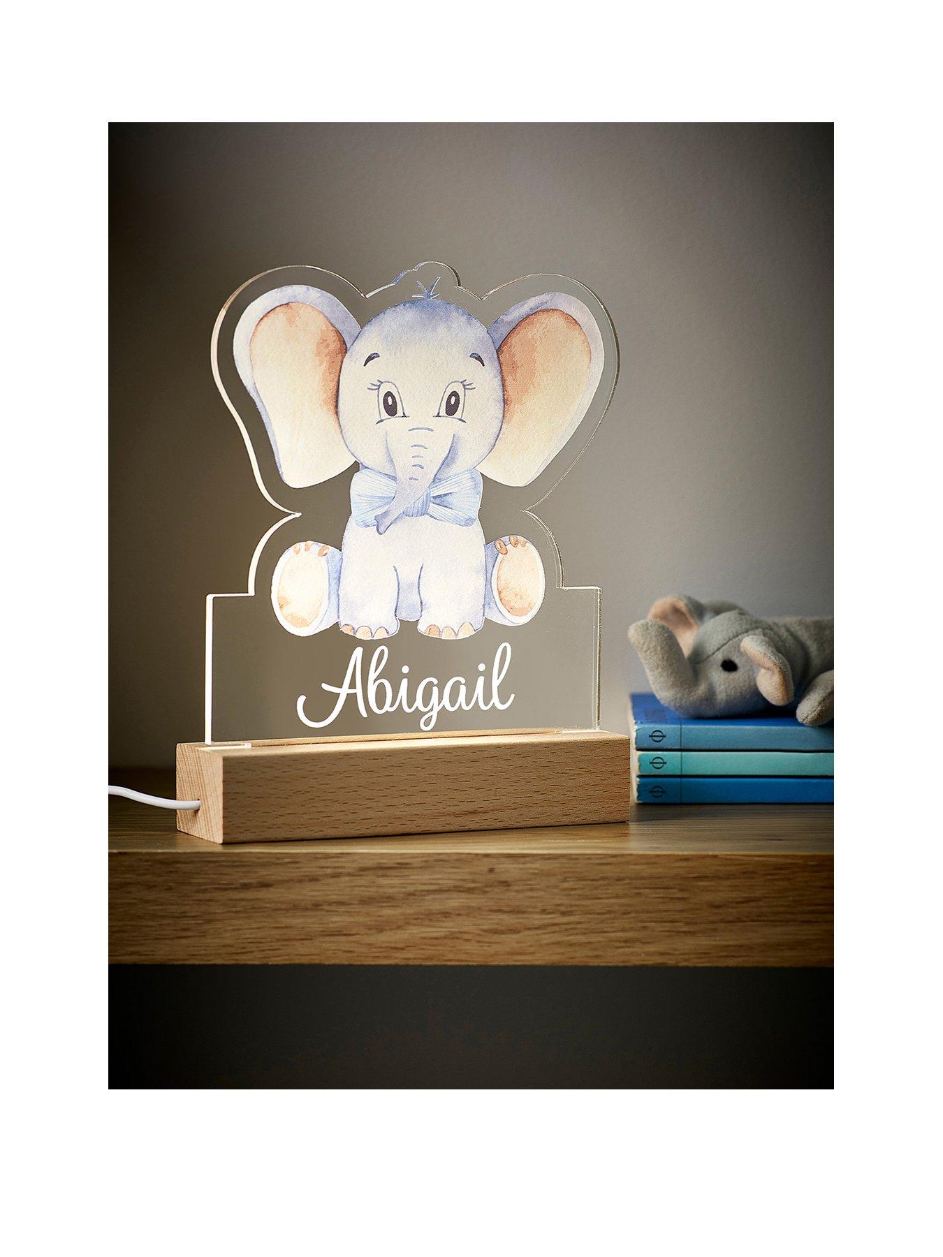 Product photograph of Love Abode Personalised Baby Elephant Led Night Light from very.co.uk