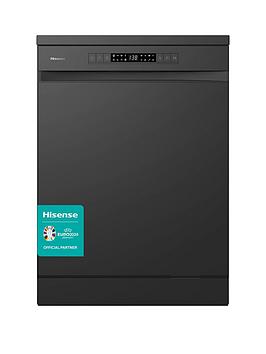 Product photograph of Hisense Hs622e90buk 13-place Freestanding Dishwasher - Black from very.co.uk