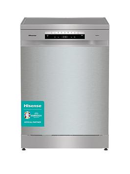 Product photograph of Hisense Hs693c60xaduk Freestanding 16-place Dishwasher With Wifi Amp Auto Dose - Silver from very.co.uk