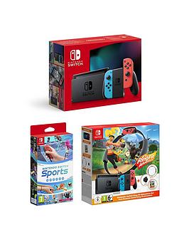Nintendo Switch Neon Console With Sports  Ring Fit Adventure
