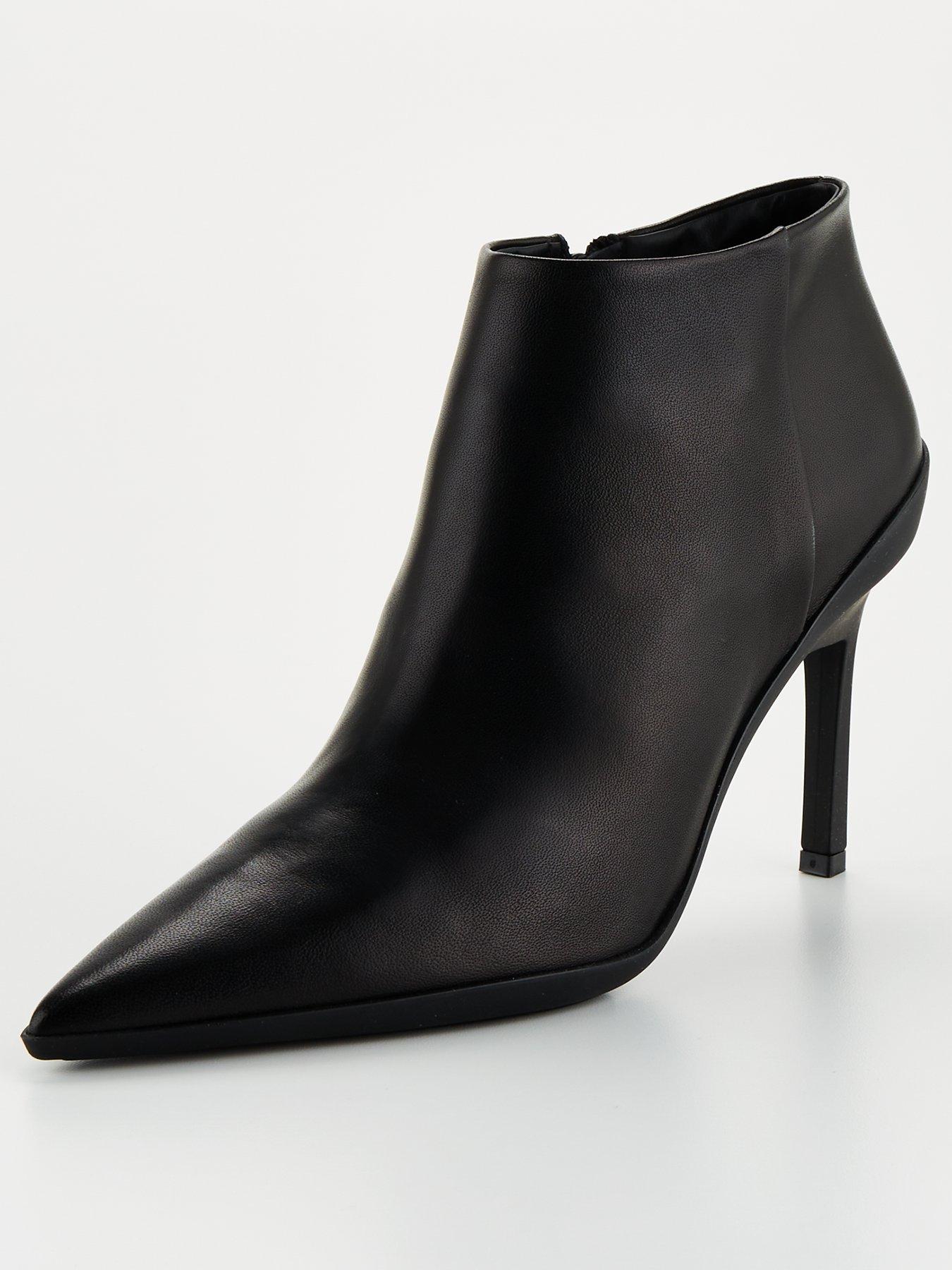 Black leather stiletto ankle boots clearance uk