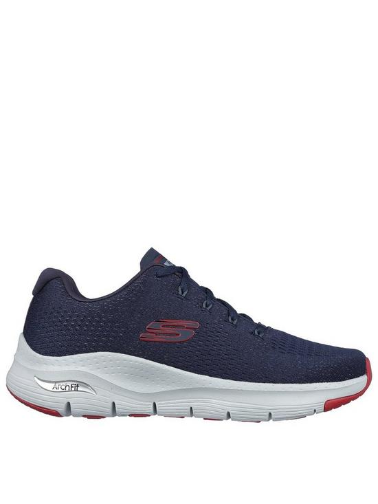 front image of skechers-air-cooled-arch-fit-vegan-trainer-navy