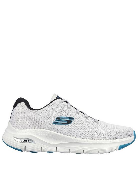 front image of skechers-air-cooled-arch-fit-vegan-trainer-white