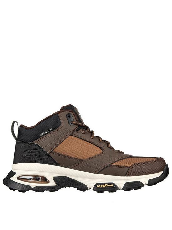 front image of skechers-goodyear-rubber-high-top-leather-overlay-lace-up-memory-foam-walking-boot