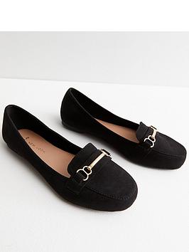 new look wide fit black suedette bar loafers