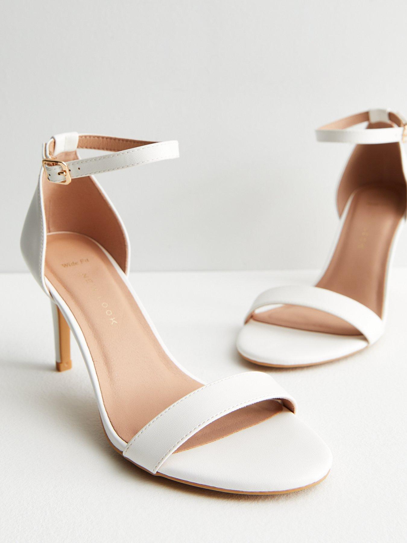 White leather cheap heeled sandals