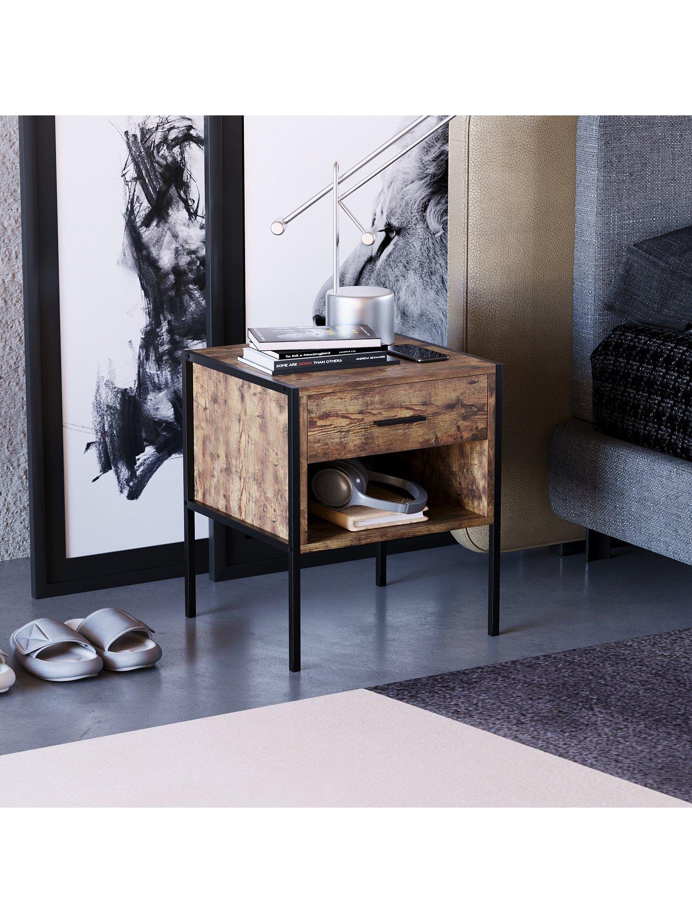 Product photograph of Vida Designs Brooklyn 1 Drawer Bedside Chest - Dark Oak from very.co.uk
