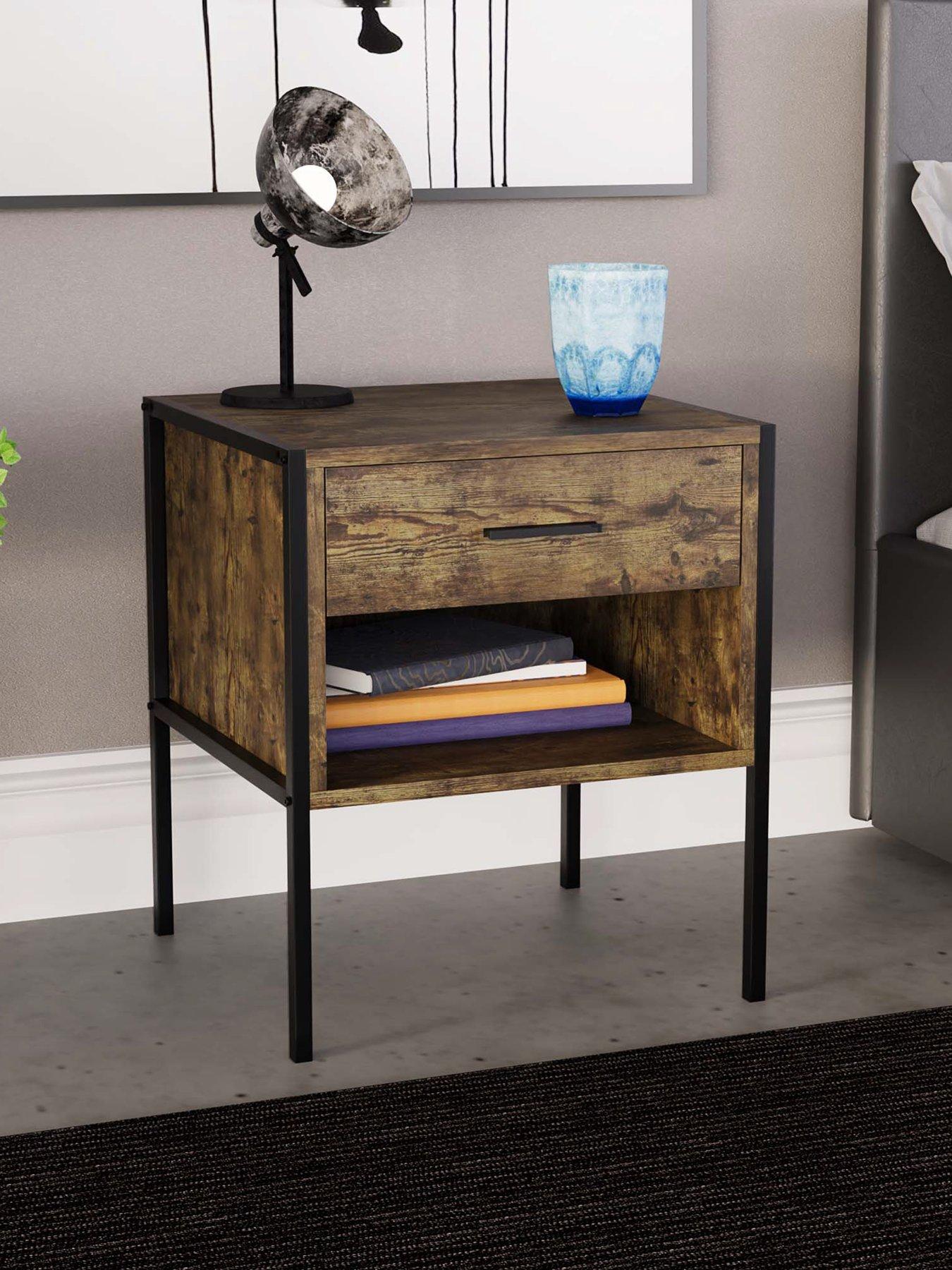 Product photograph of Vida Designs Brooklyn 1 Drawer Bedside Chest - Dark Oak from very.co.uk