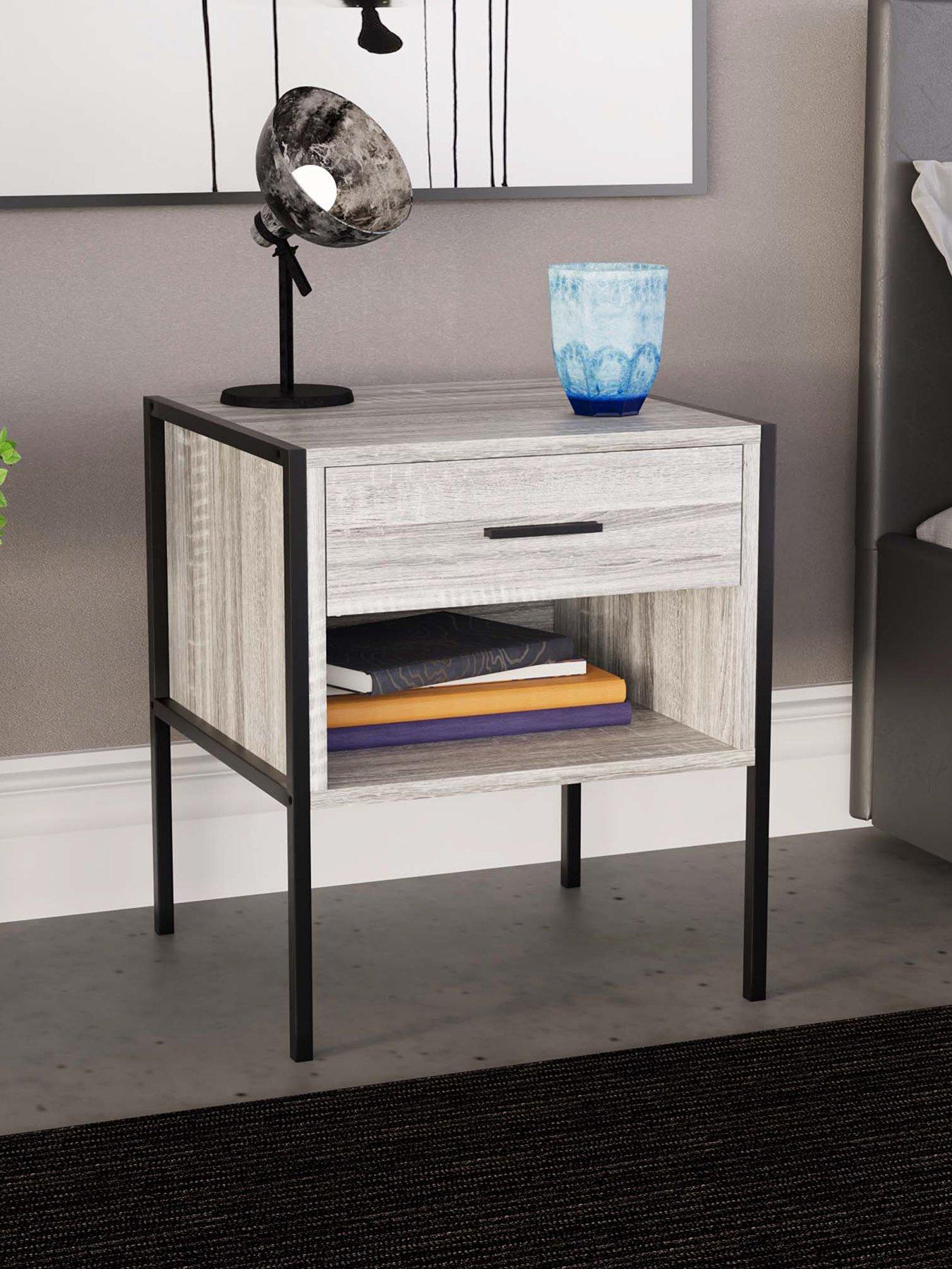 Product photograph of Vida Designs Brooklyn 1 Drawer Bedside Chest - Grey Oak from very.co.uk