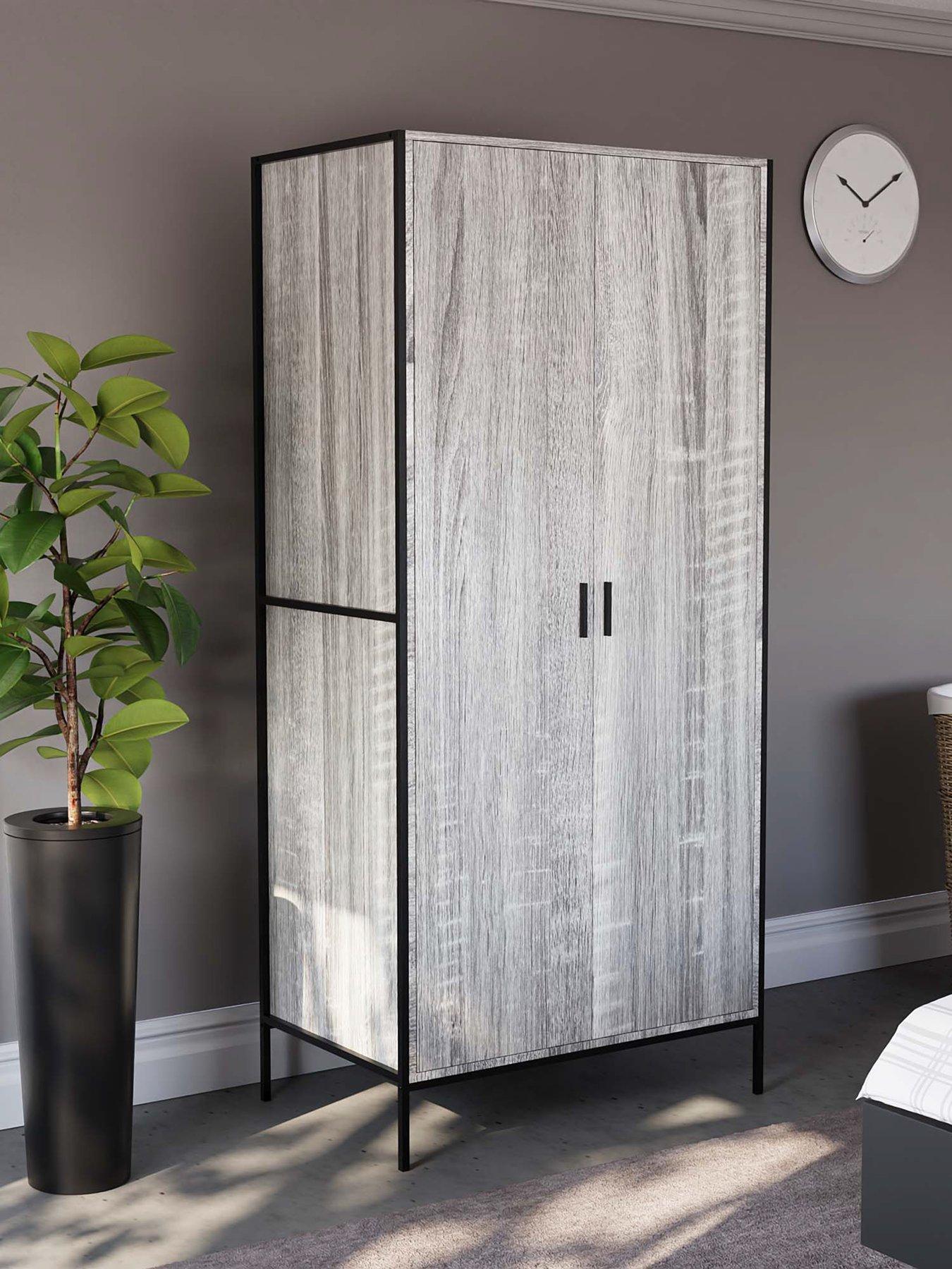Product photograph of Vida Designs Brooklyn 2 Door Wardrobe - Grey Oak from very.co.uk