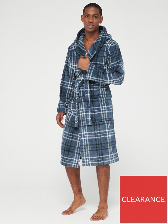 front image of very-man-check-dressing-gown-navy