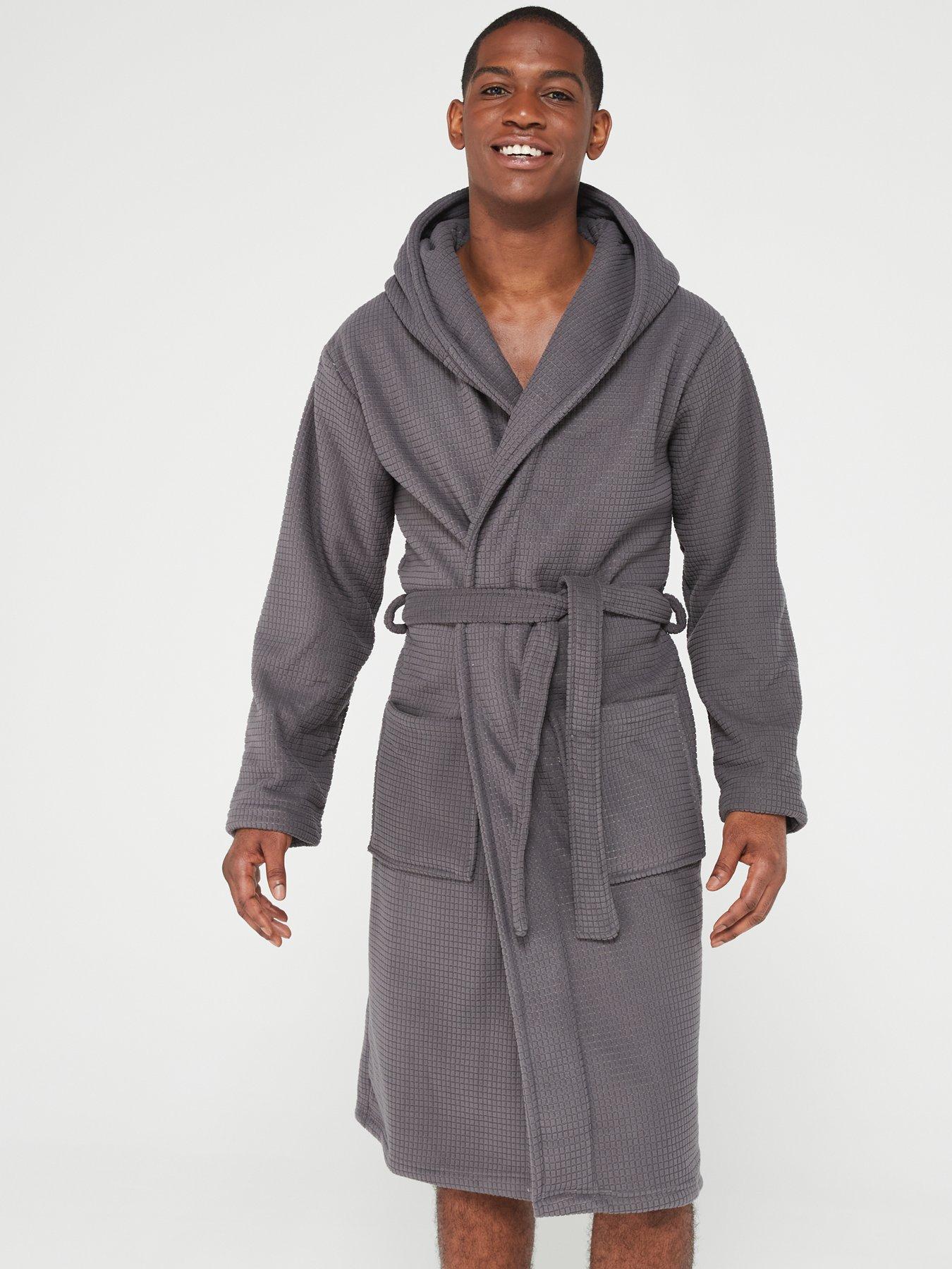 Grey hooded best sale dressing gown mens