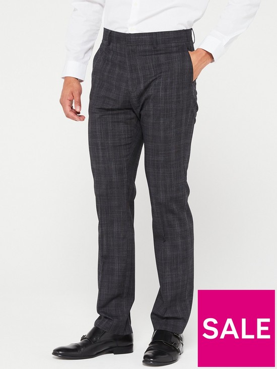 front image of very-man-regular-fit-textured-check-suit-trouser-charcoal