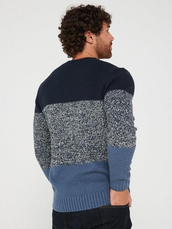 stillFront image of very-man-tonal-colour-block-knitted-jumper-navy
