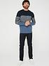  image of very-man-tonal-colour-block-knitted-jumper-navy