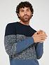  image of very-man-tonal-colour-block-knitted-jumper-navy