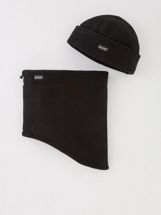 front image of everyday-thinsulate-hat-and-snood-set-black