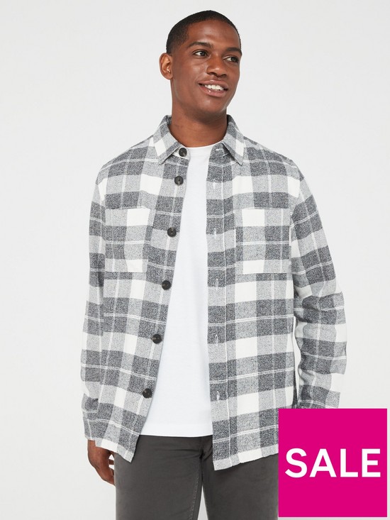 front image of very-man-brushed-check-shirt-ecru