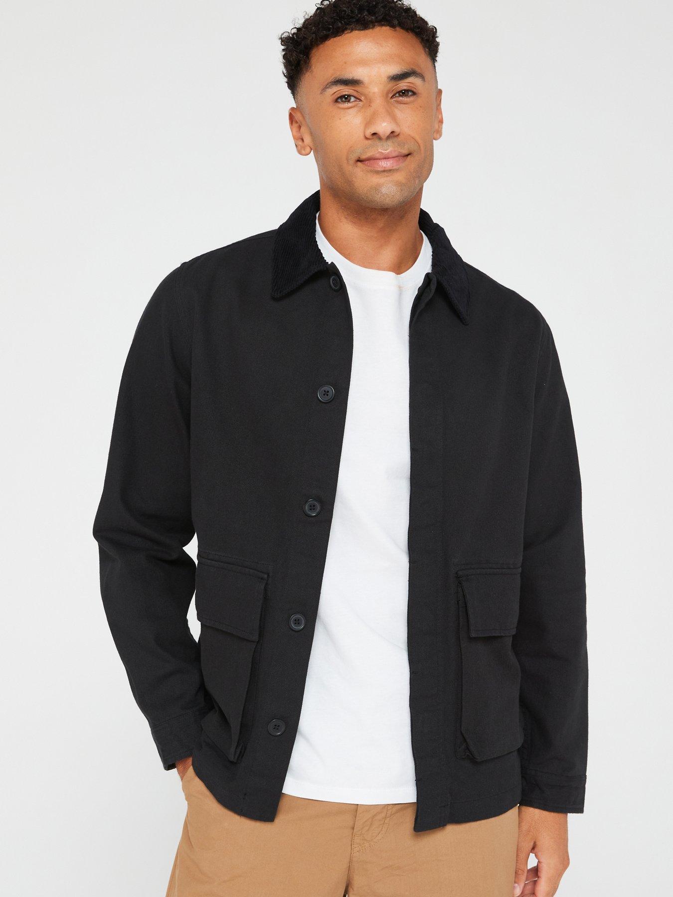 Very Man Cord Collar Overshirt - Black | Very.co.uk