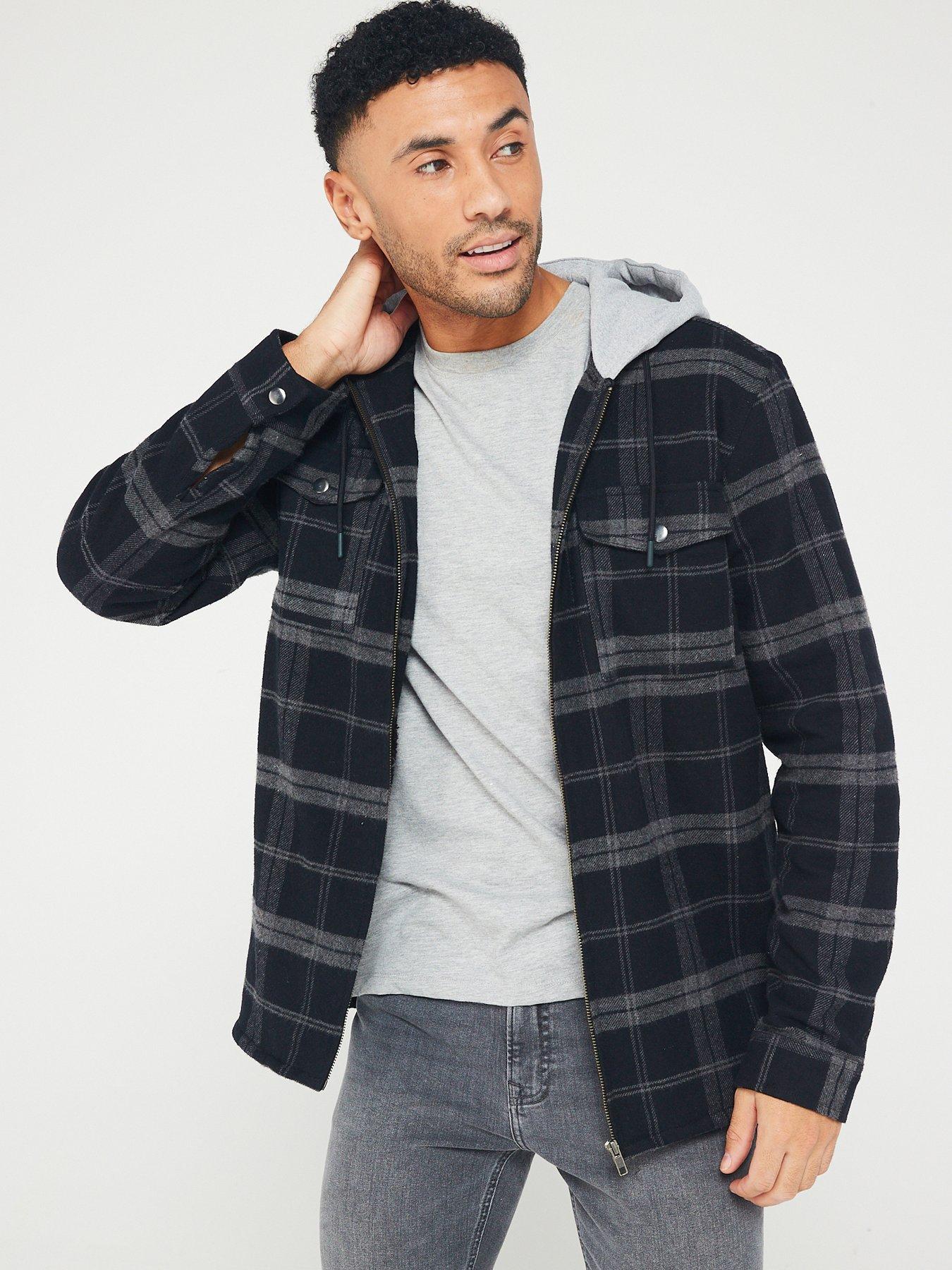 Men gingham outlet hooded shirt