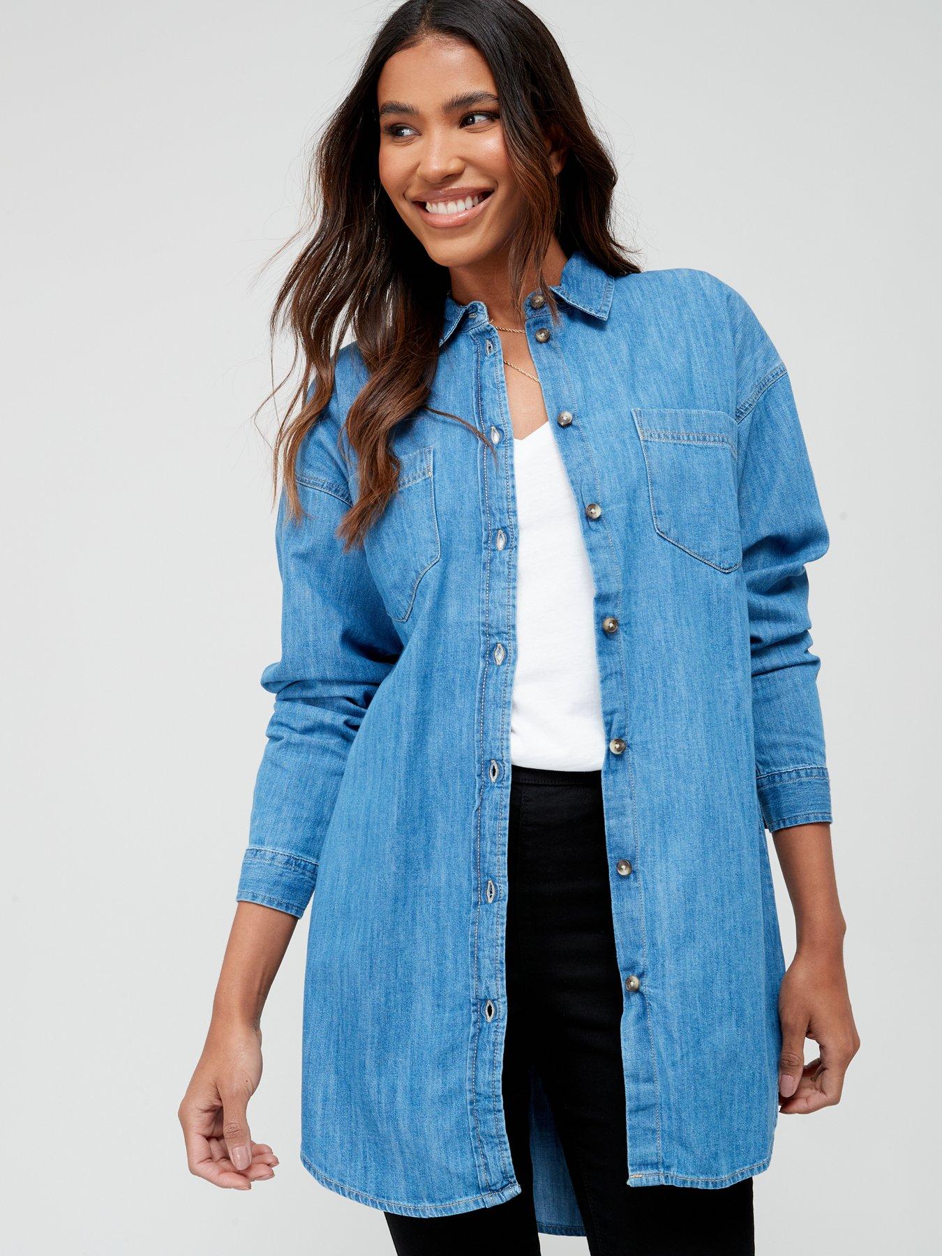 Long sleeve 2024 denim shirt womens