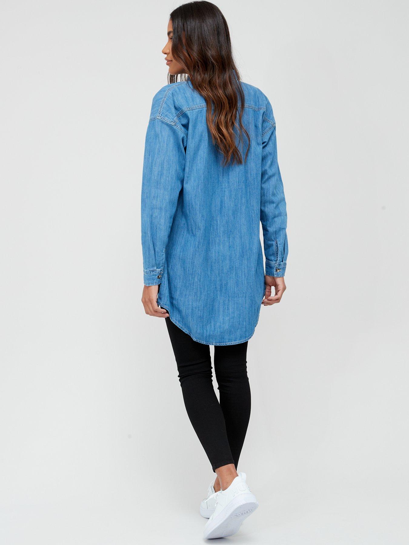 Longline denim 2024 shirt womens