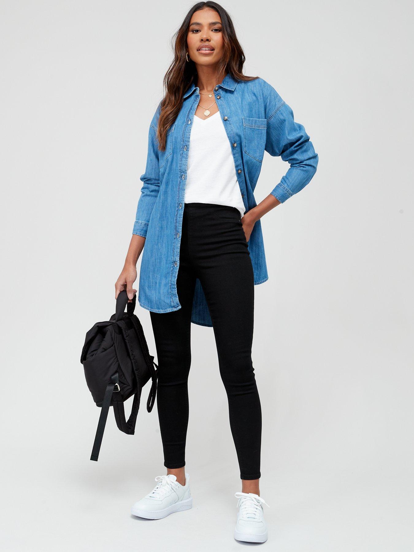 Long denim shirt jacket best sale