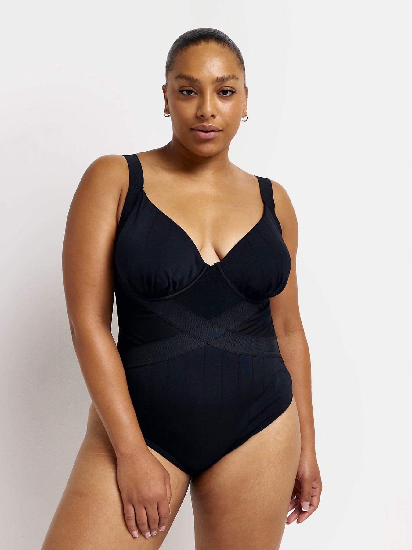 RI Plus Plus Wrap Elastic Plunge Swimsuit Black Very
