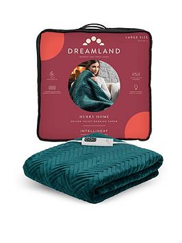 Product photograph of Dreamland Hurry Home Deluxe Velvet Electric Warming Throw - Emerald from very.co.uk