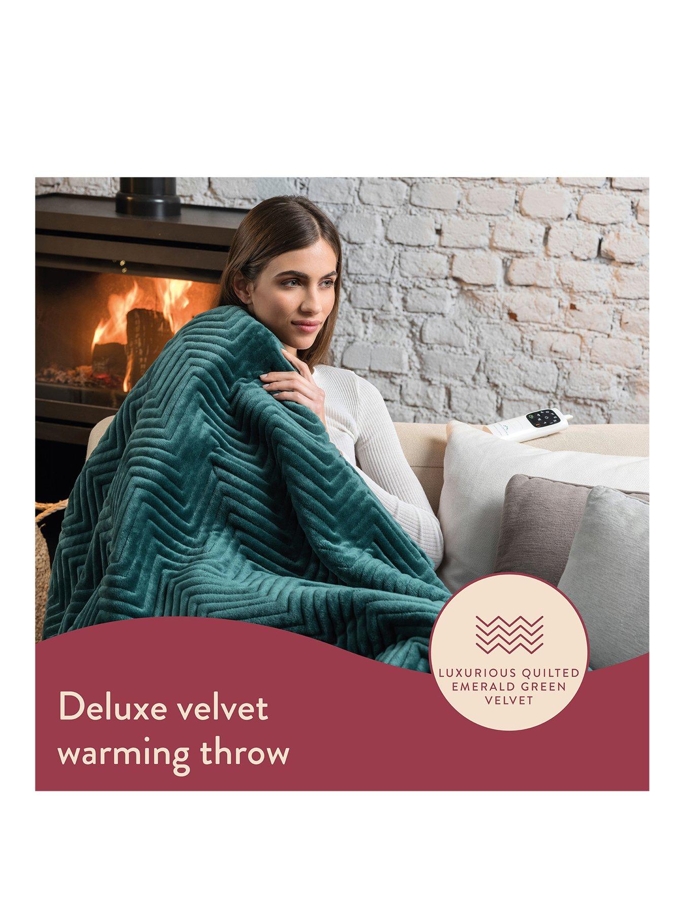 Image 2 of 8 of Dreamland Hurry Home Deluxe Velvet Electric Warming Throw - Emerald