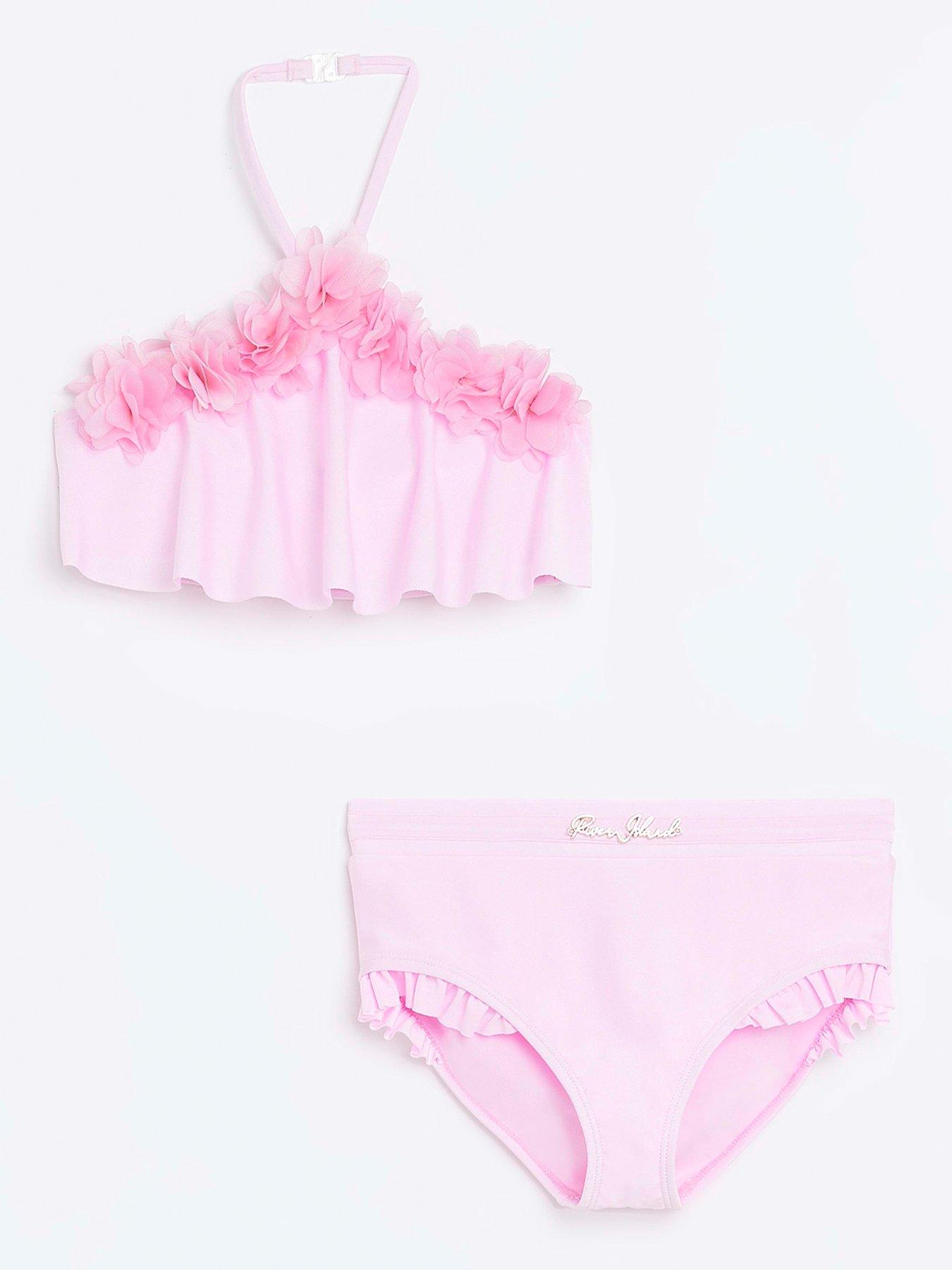 Beach Daisy Tankini Girls' Swimsuit Sport 2-Piece Outfits Halter Girls  Swimwear 3 Piece (Hot Pink, 11-12 Years)