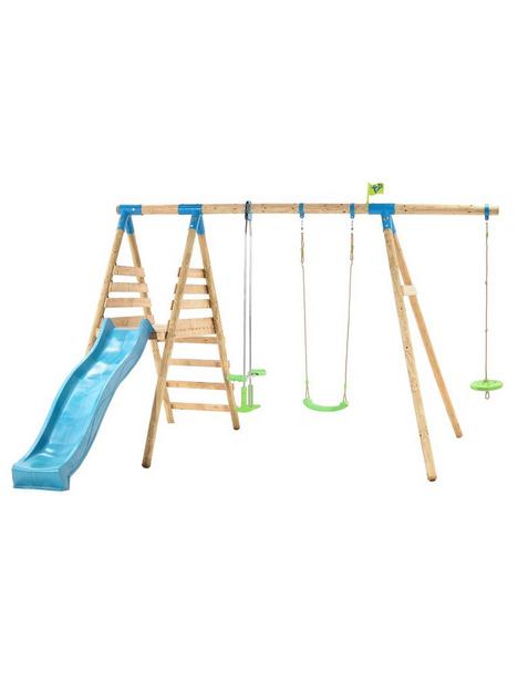 tp-knightswood-triple-wooden-swing-amp-slide-set-with-glider-amp-button-seat-fsc