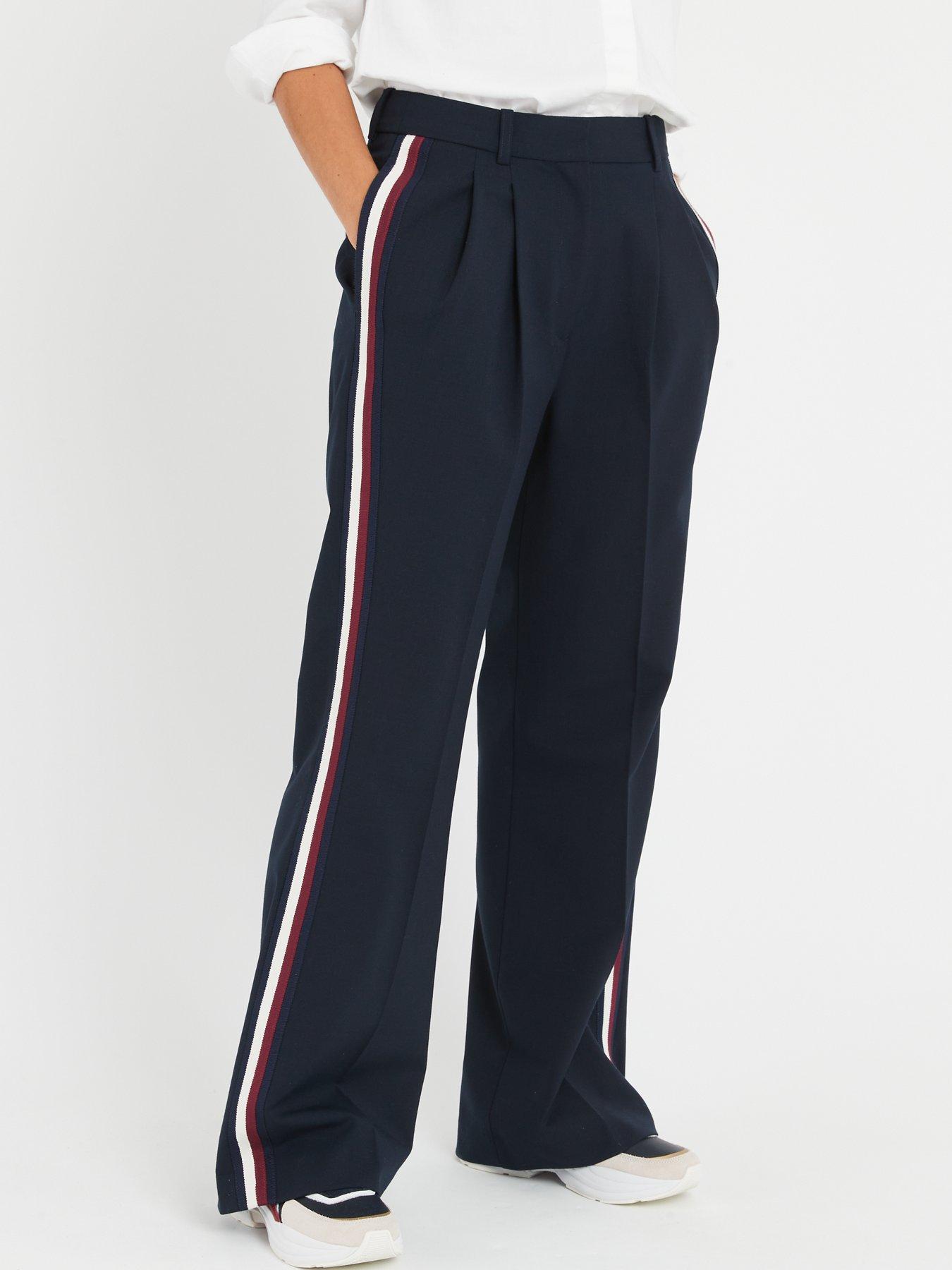 Navy side stripe sales trousers