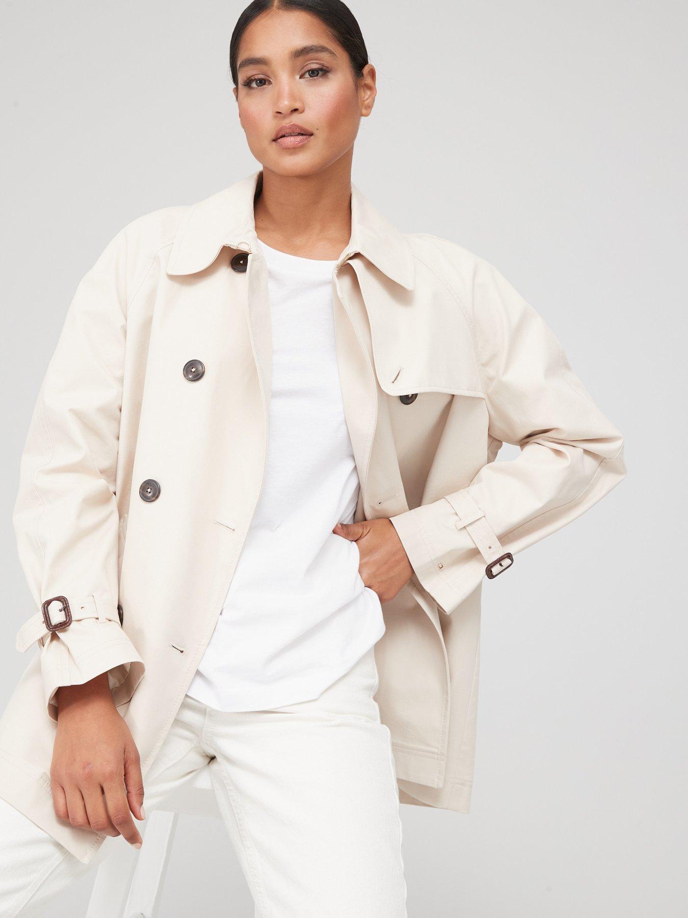 Tommy Hilfiger Peached Cotton Short Trench Coat - Beige | Very.co.uk