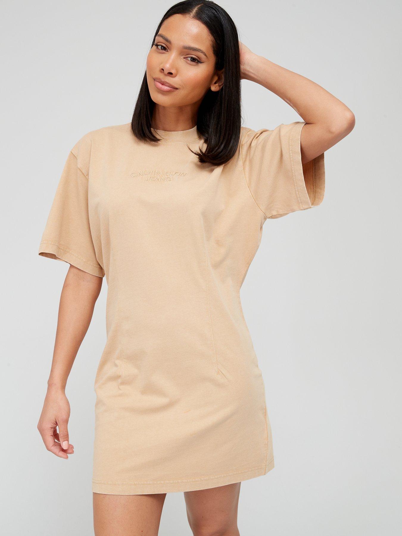 Oversized Cotton Shirt Dress Beige