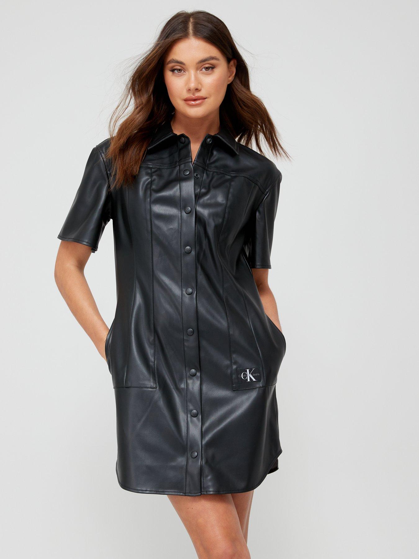 faux leather dress calvin klein
