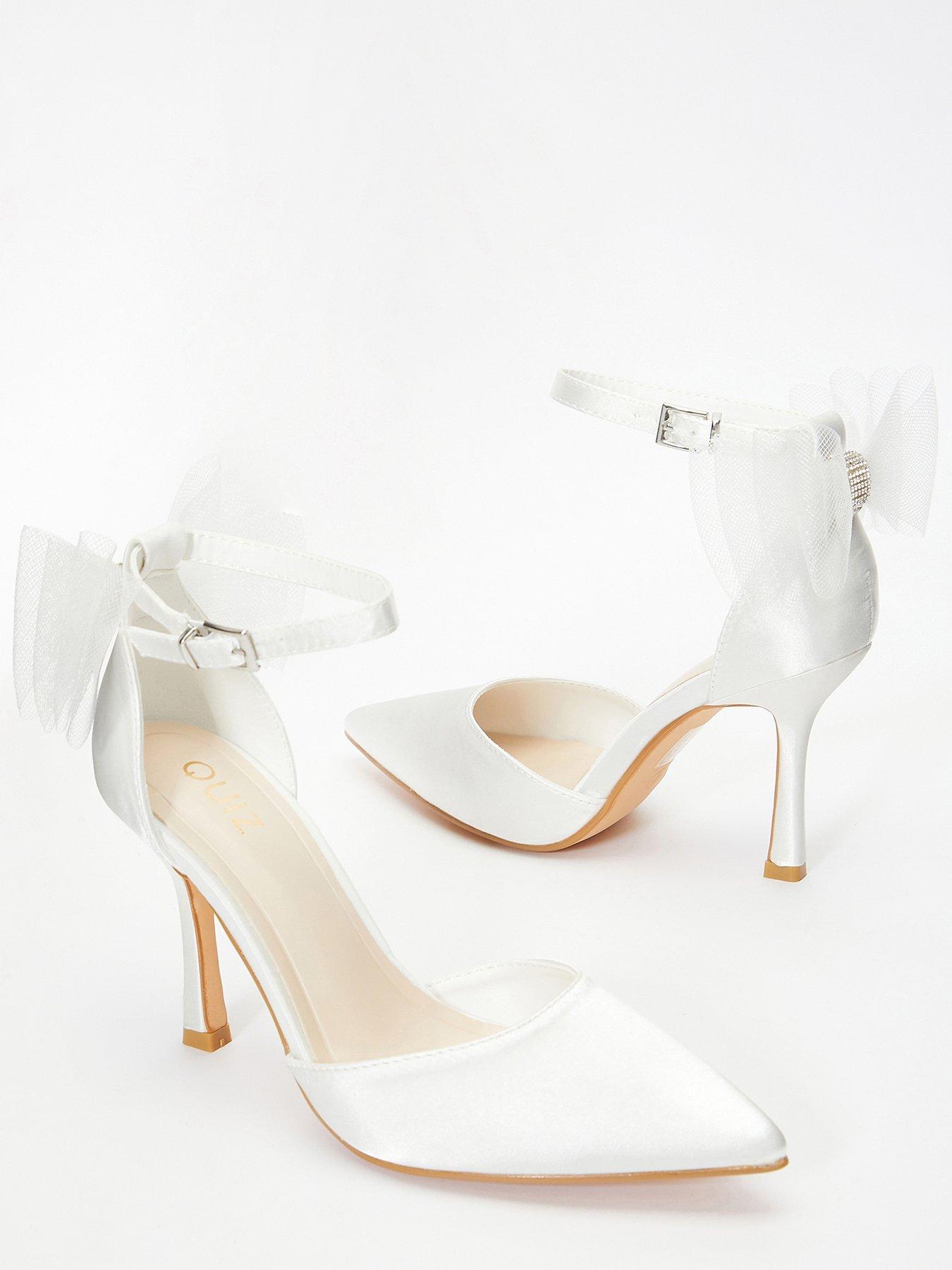 Quiz Bridal Satin Organza Bow Court Heels White Uk