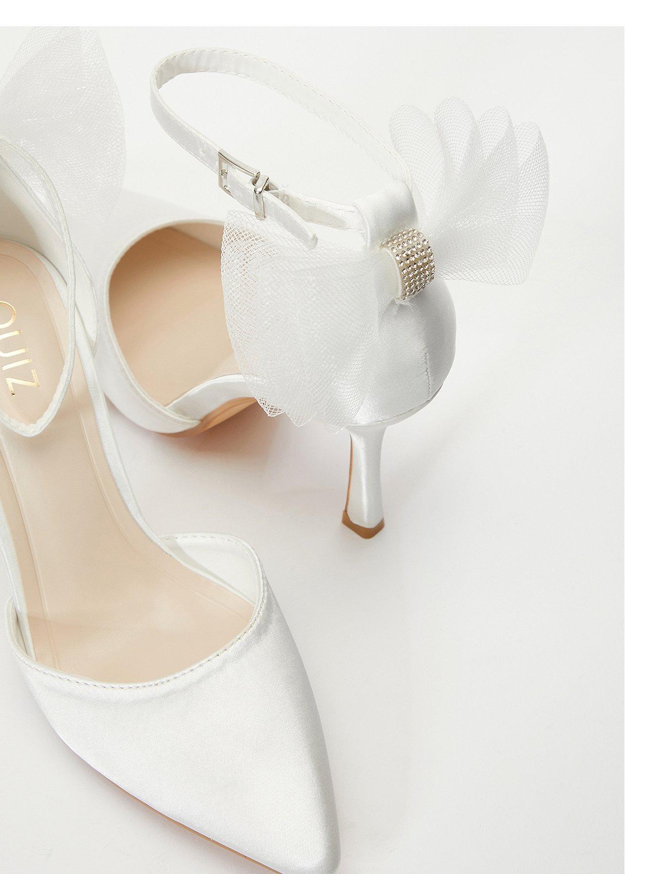 Quiz Bridal Satin Organza Bow Court Heels White Uk