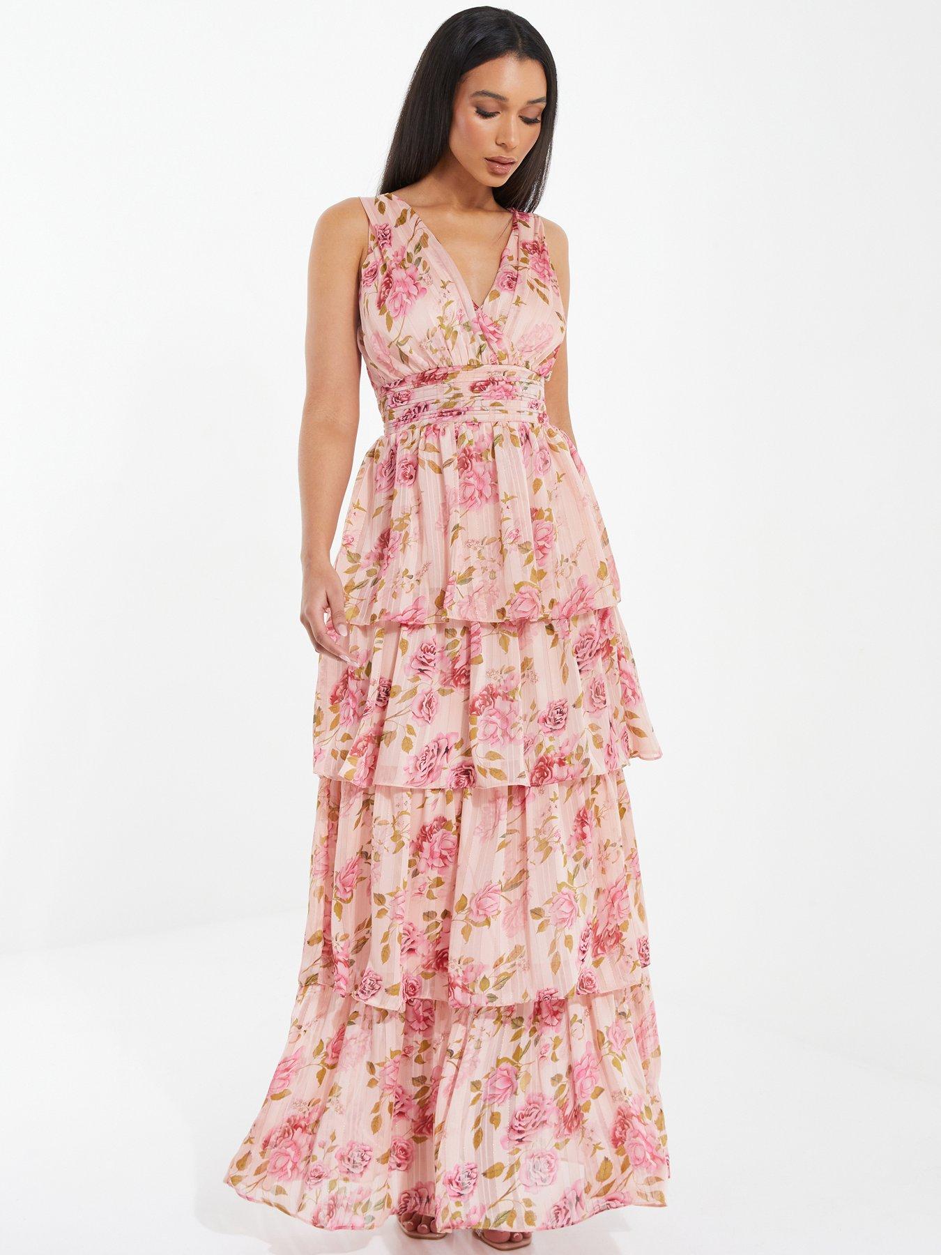 Quiz Chiffon Floral Tiered Maxi Dress | very.co.uk