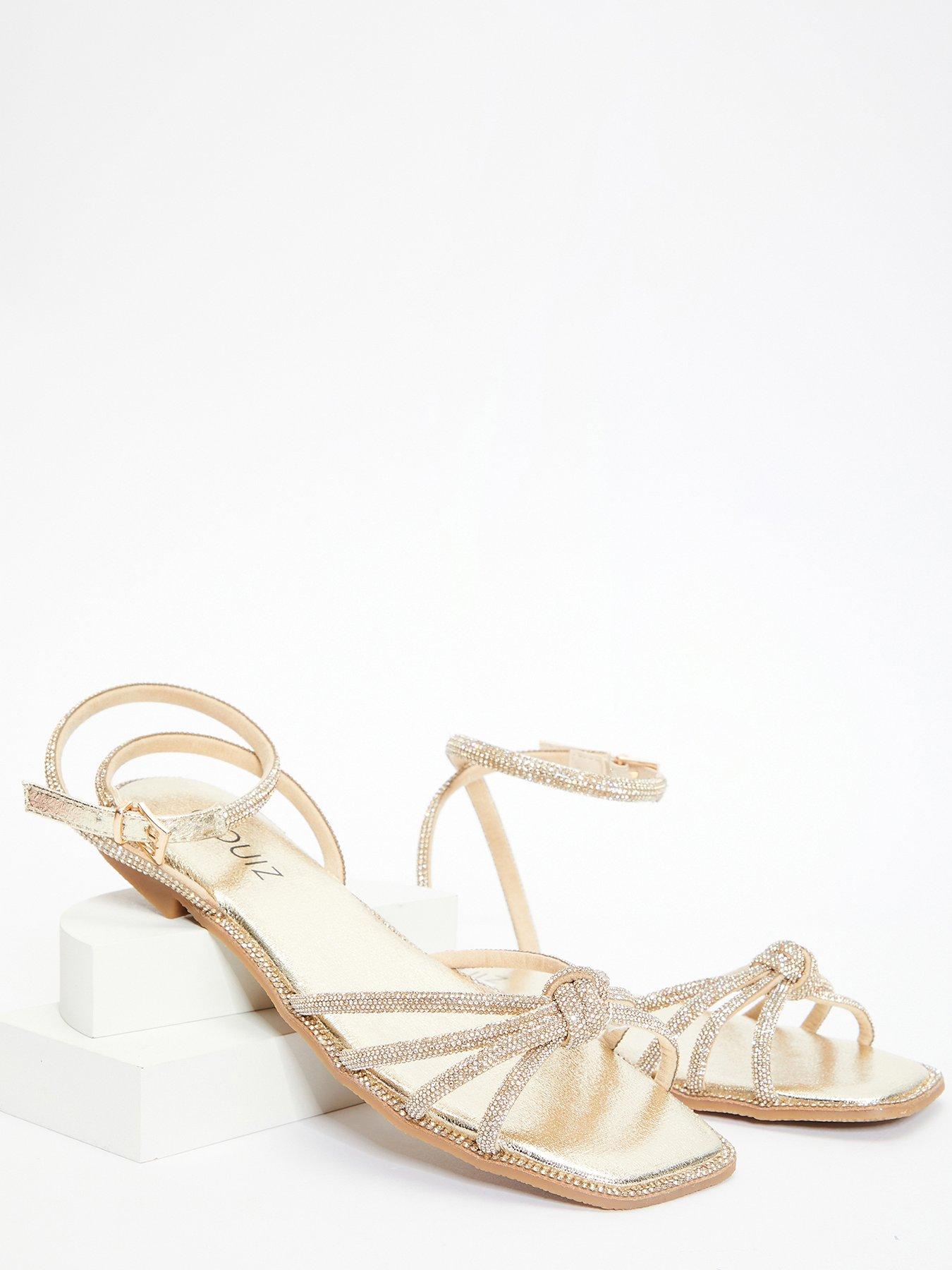 Gold diamante hot sale flat sandals