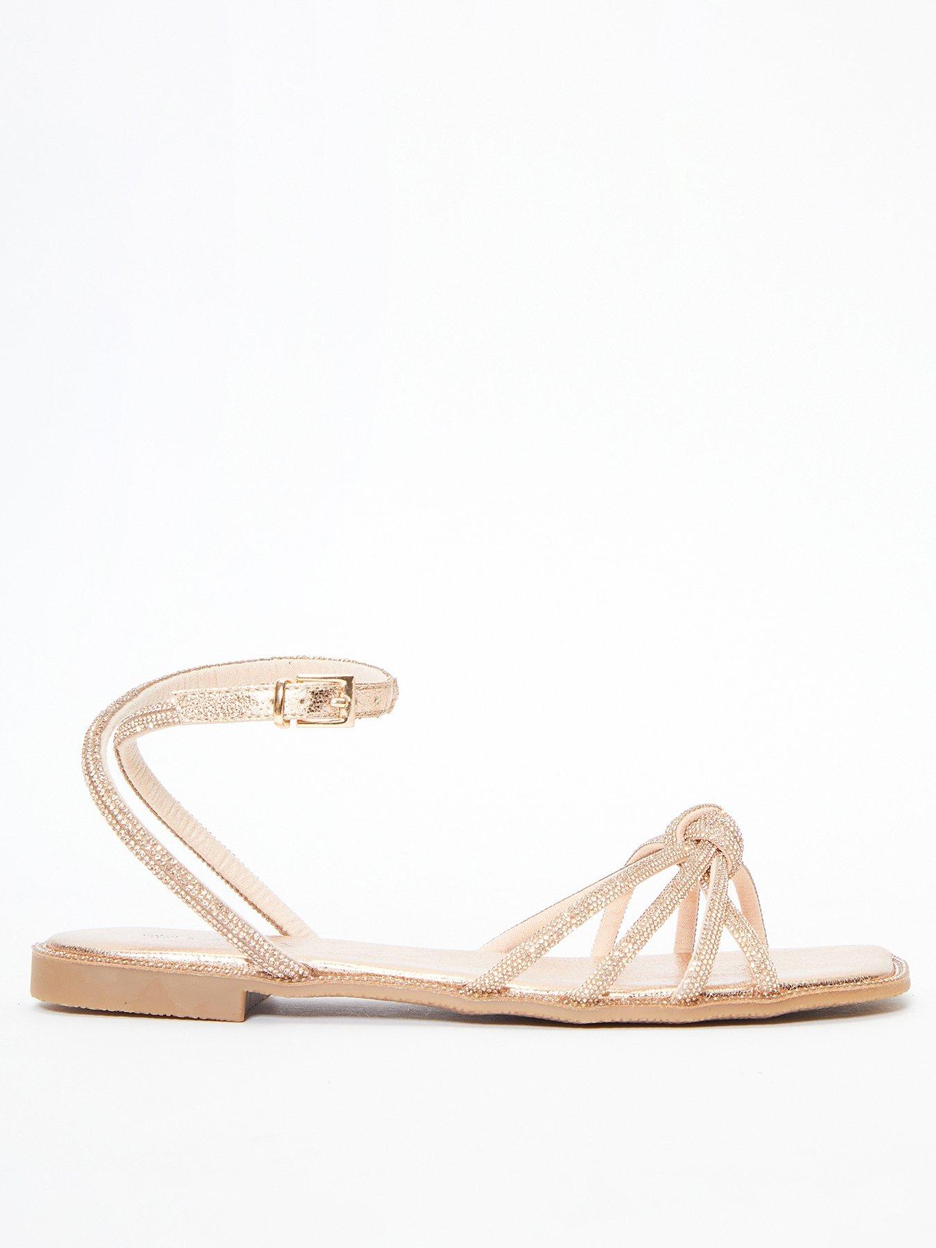 Gold diamante flat on sale sandals