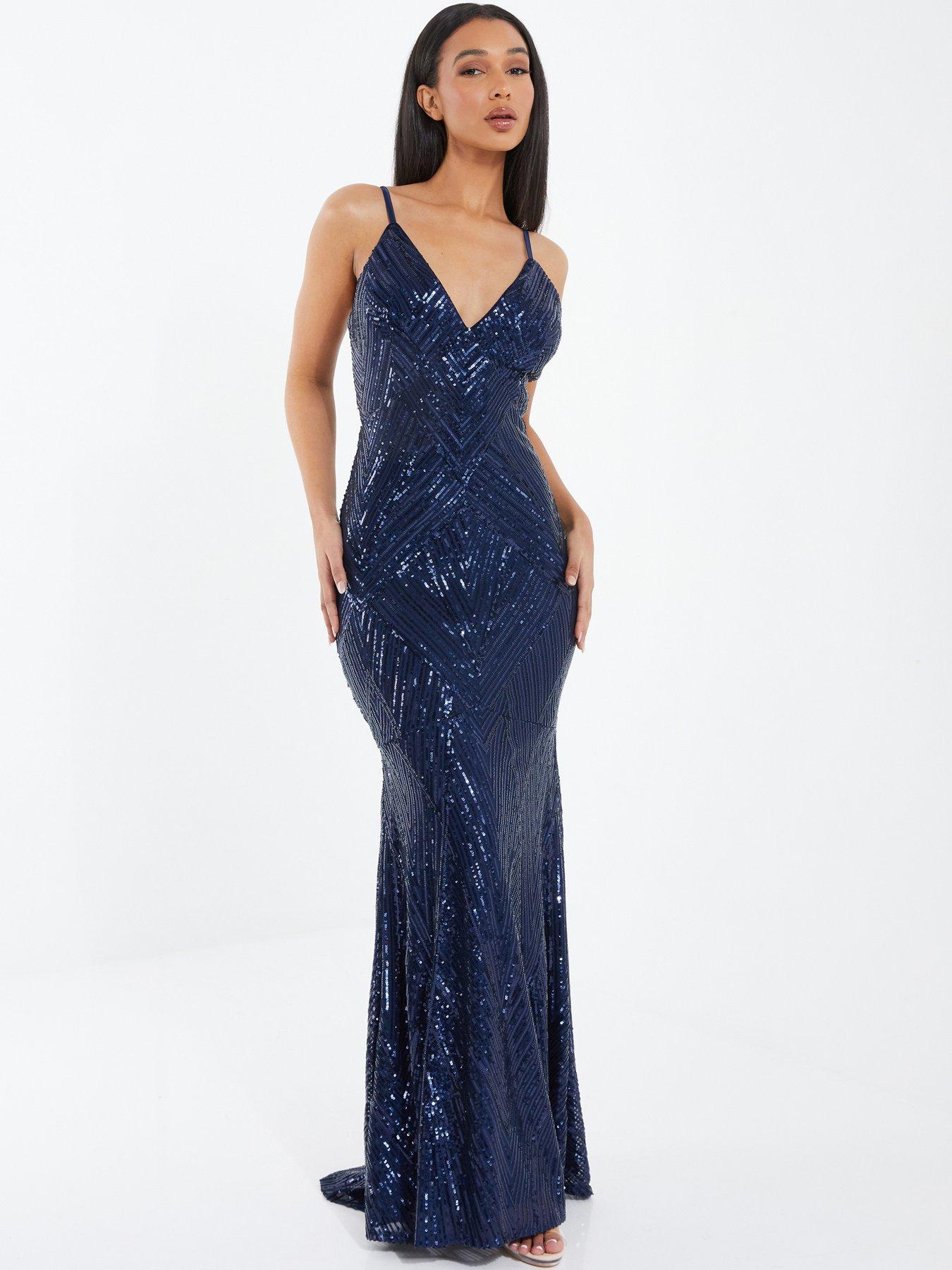 Quiz Sequin Fishtail Maxi Dress - Dark Blue