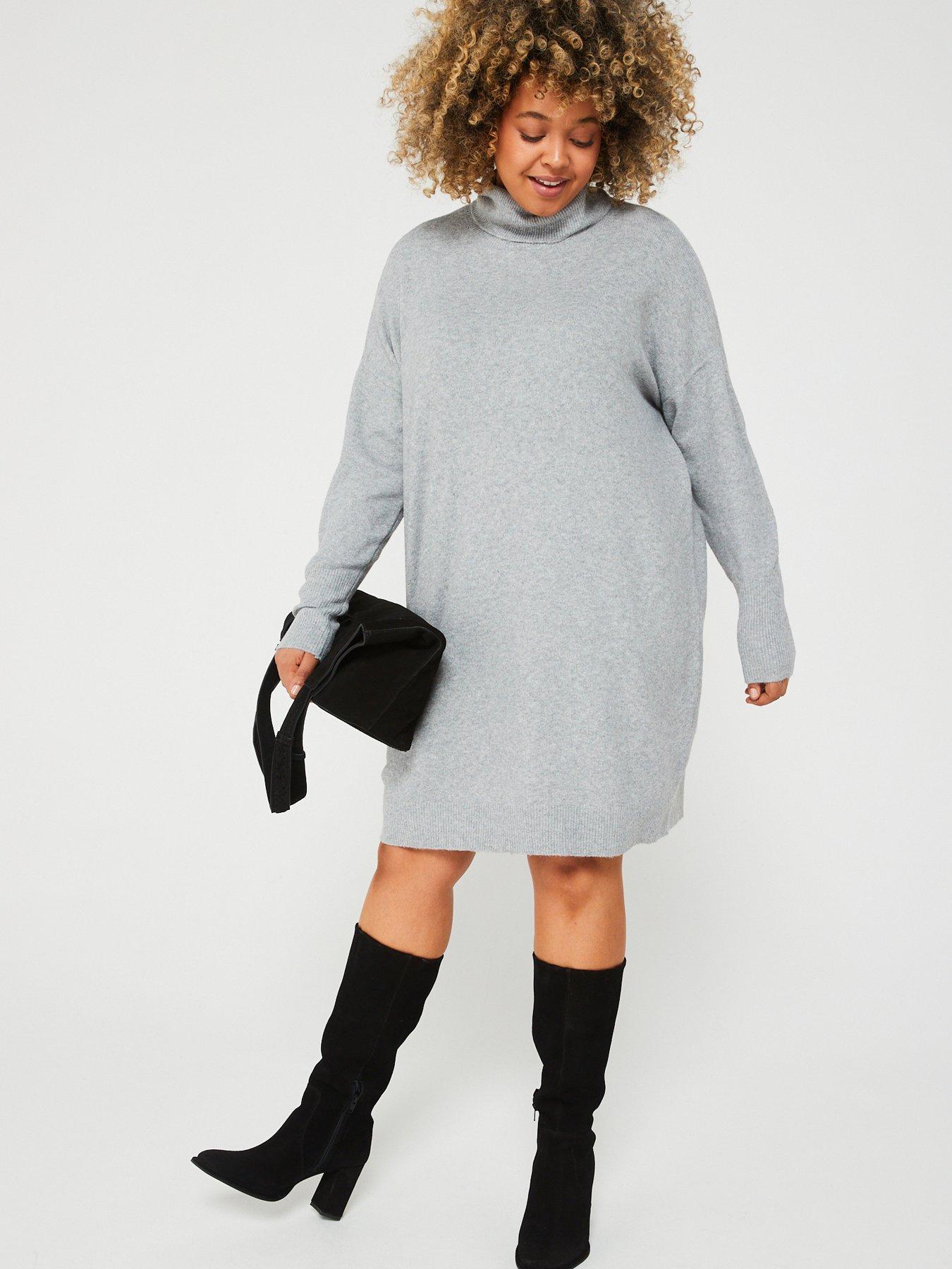 Grey High Neck Knitted Jumper Dress, AX Paris
