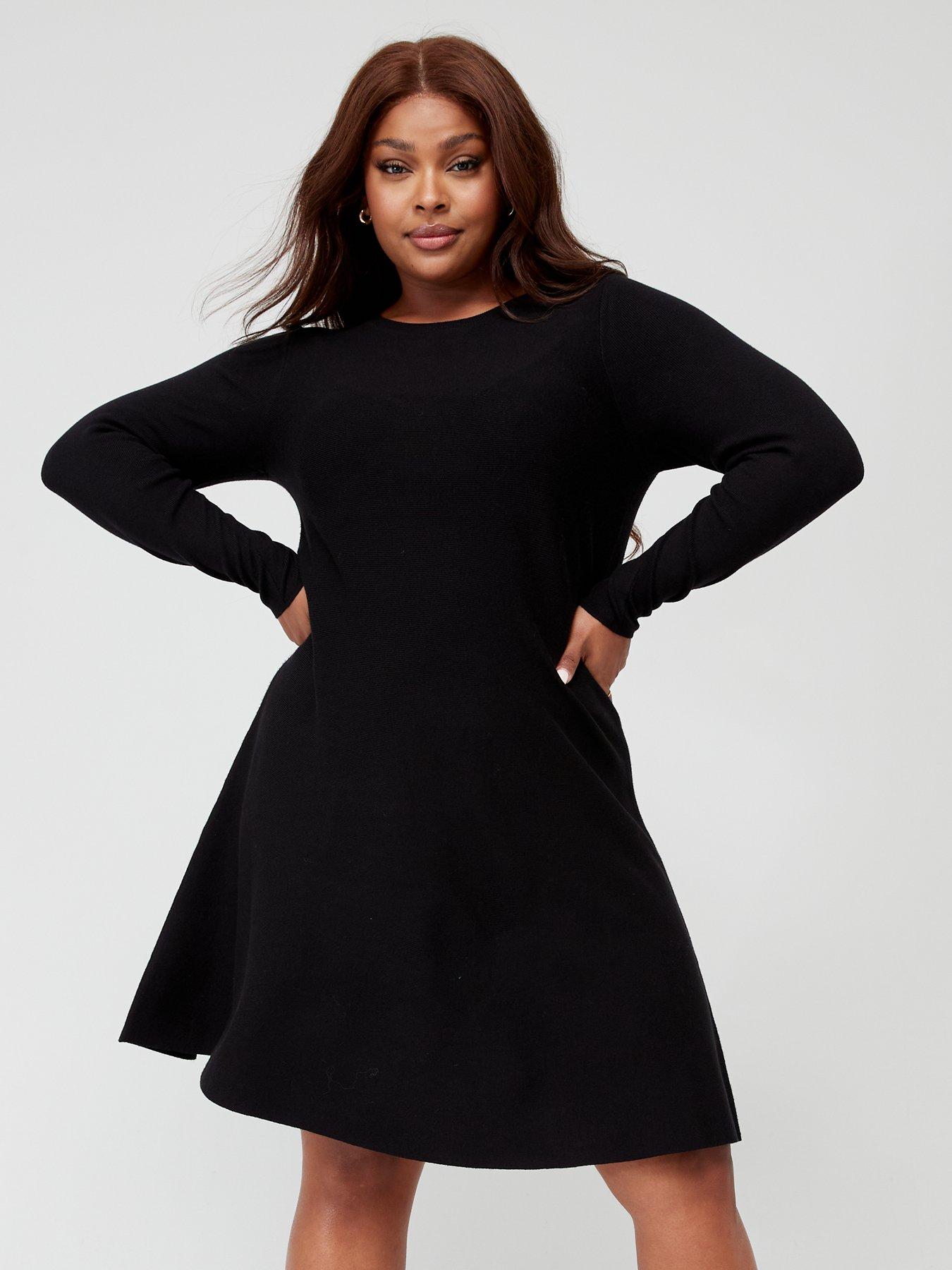 Plus size black hotsell skater dress with sleeves